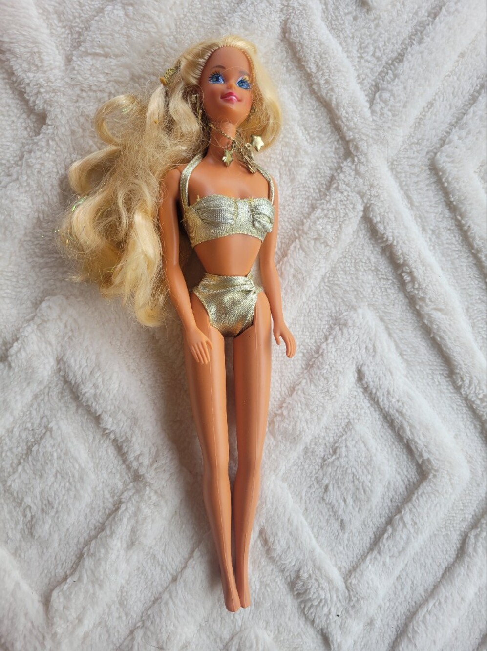 Vintage 1966 Twist N Turn Barbie Swimsuit Blonde Hair Jewelry